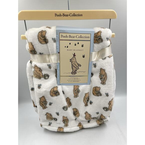 NEW Winnie the Pooh Bear Collection Plush Baby Blanket Eeyore Cream Tan 30x40 - Picture 1 of 5